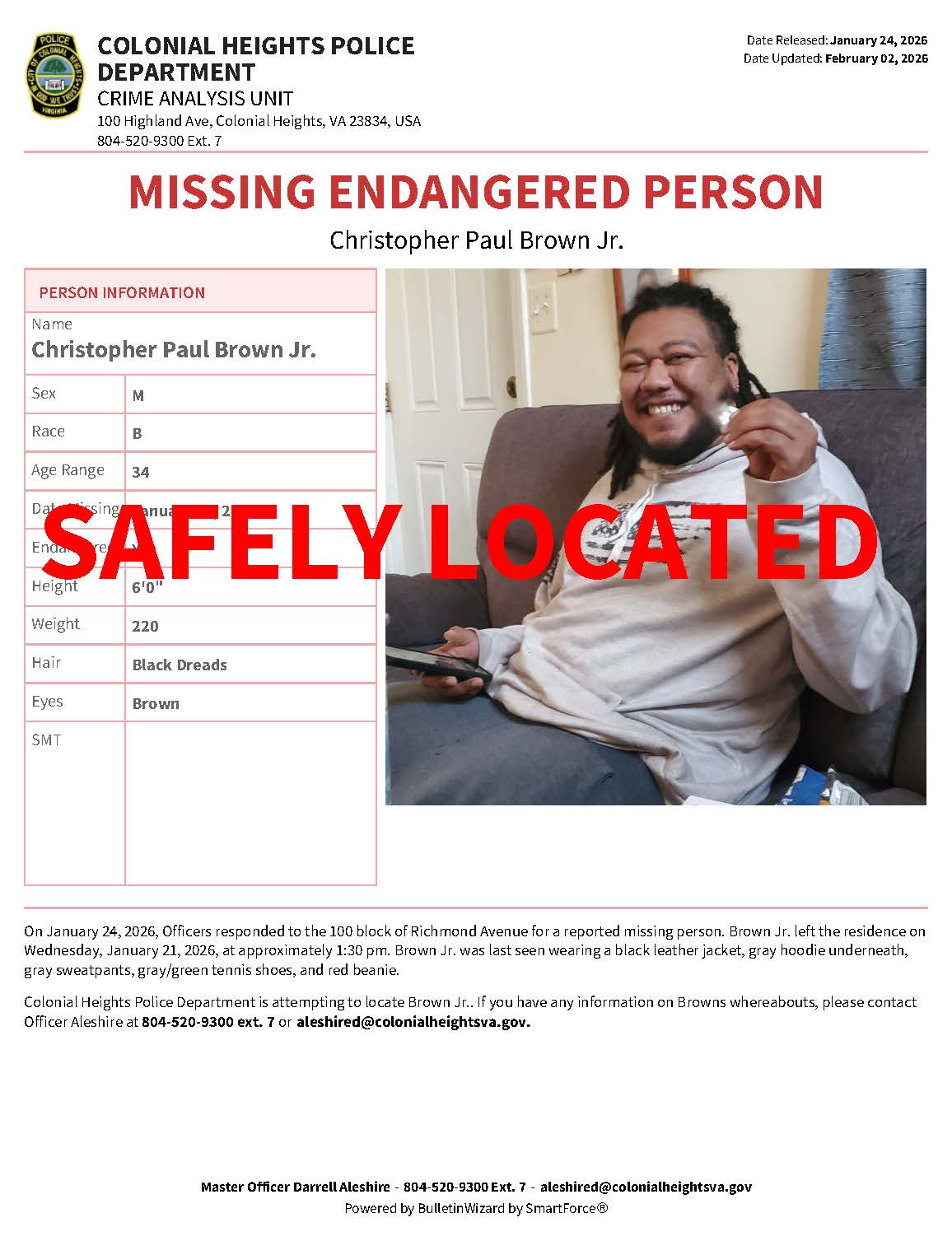 26-1644 MISSING - BROWN JR. - 2.2.26 LOCATED SAFELY